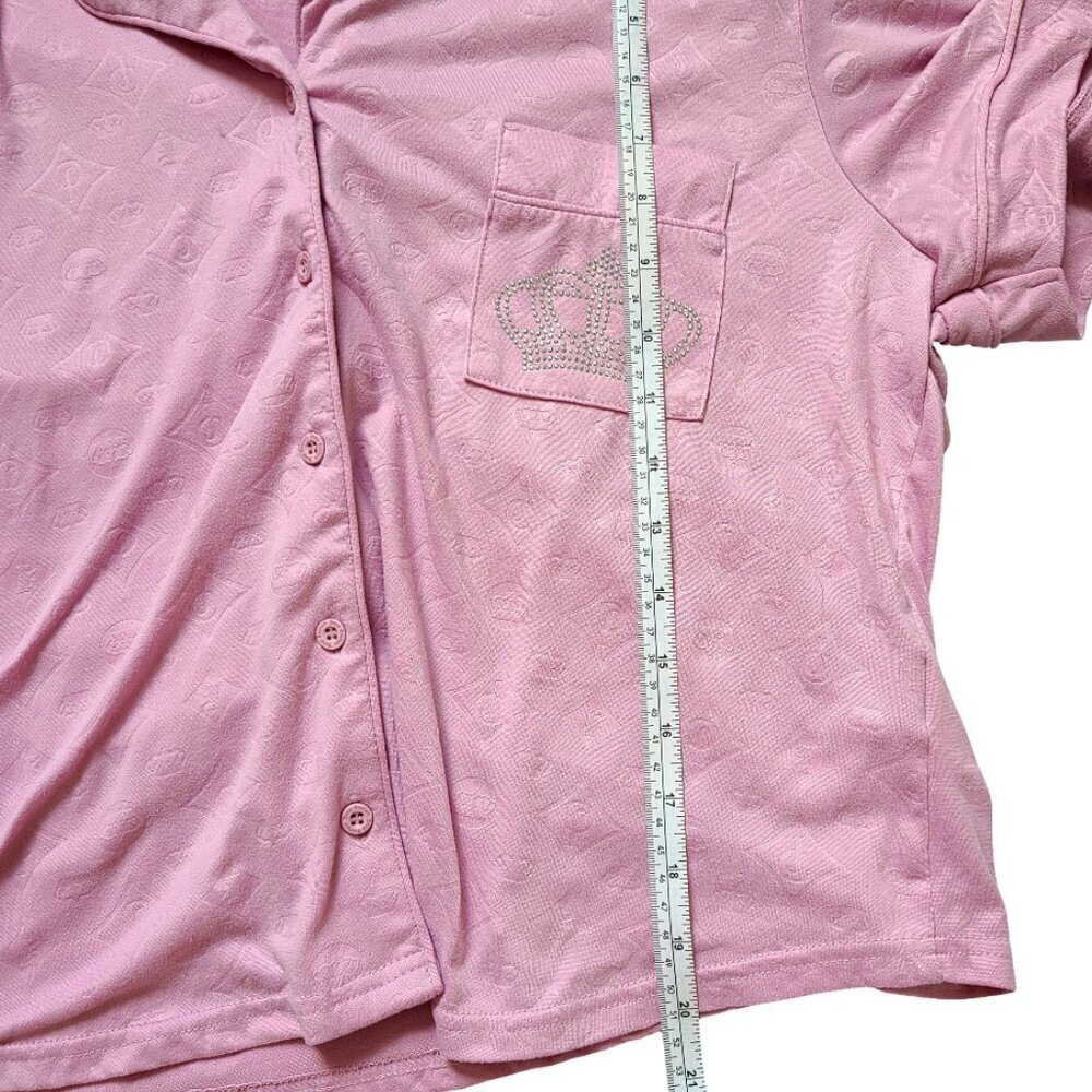 Juicy Couture Pink Pajama Set Womens Large Pants Collard Shirt Fall Winter Pjs - Picture 15 of 16